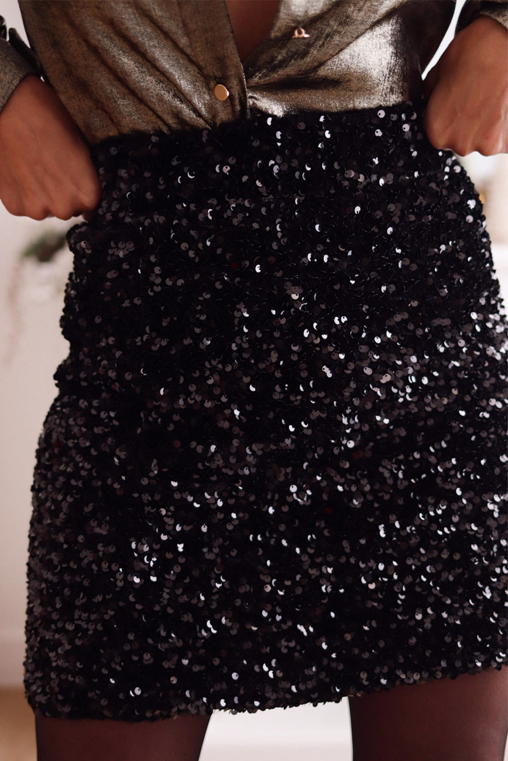 Sequin Mini Skirt - Black