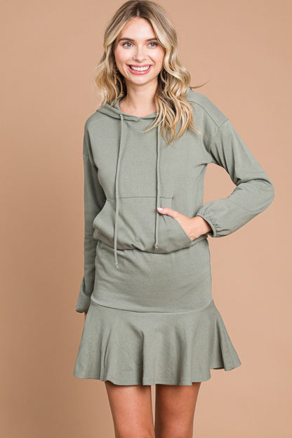 Sydney Full Size Drawstring Dropped Shoulder Hooded Mini Dress