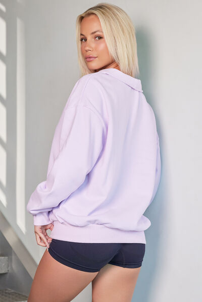 Cotton Quarter Zip Dropped Shoulder Sweatshirt