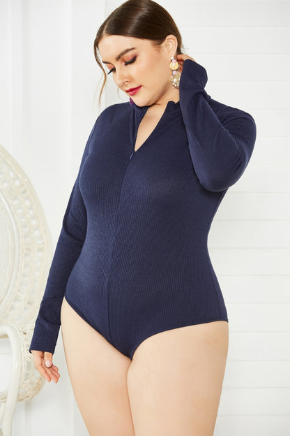 Plus Size Zip Up Long Sleeve Bodysuit