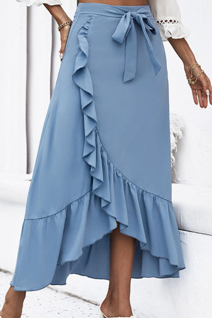 Ruffle Trim Tied Skirt - Powder Blue