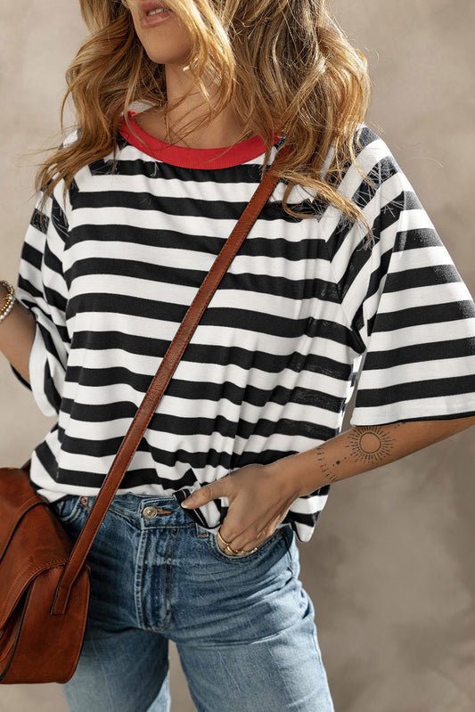 Micki Striped Round Neck Raglan Sleeve T-Shirt