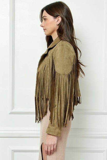 NiNi Suede Fringe Long Sleeve Moto Jack