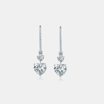 Triple Heart Drop 5.44 Carat 925 Sterling Silver Moissanite Heart Drop Earrings