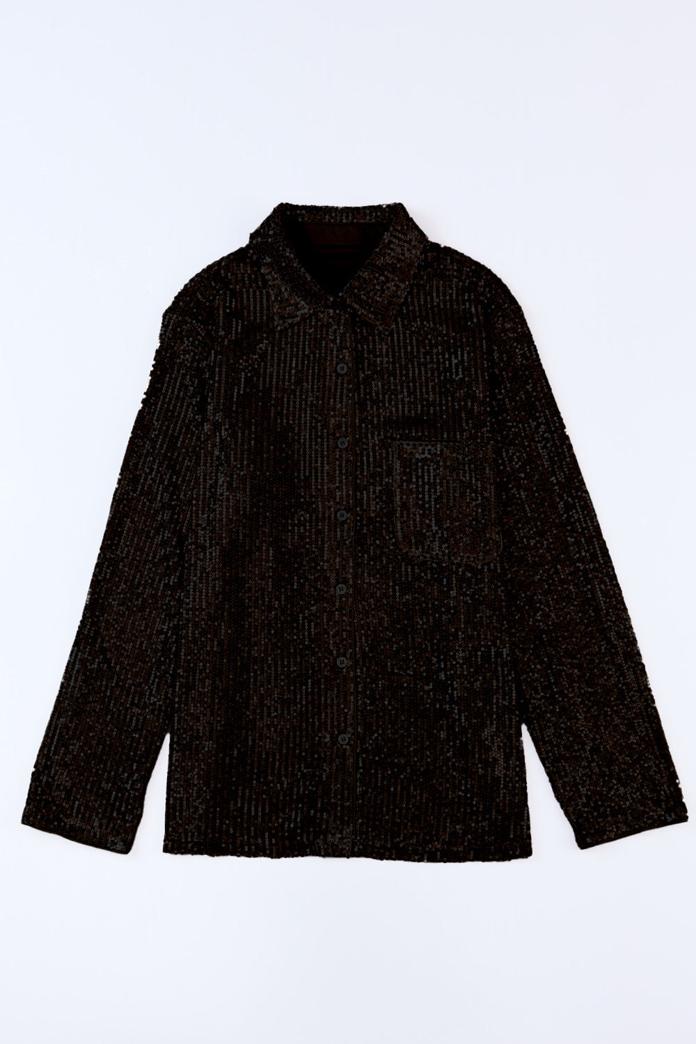 Sequin Button Up Long Sleeve Shirt - Black