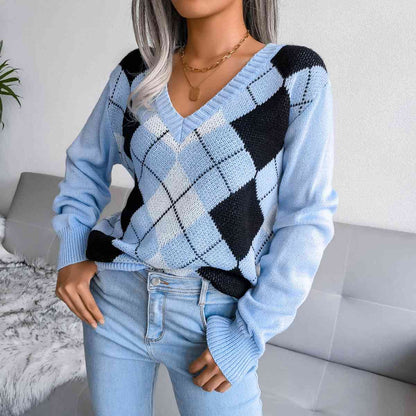 Geometric V-Neck Sweater