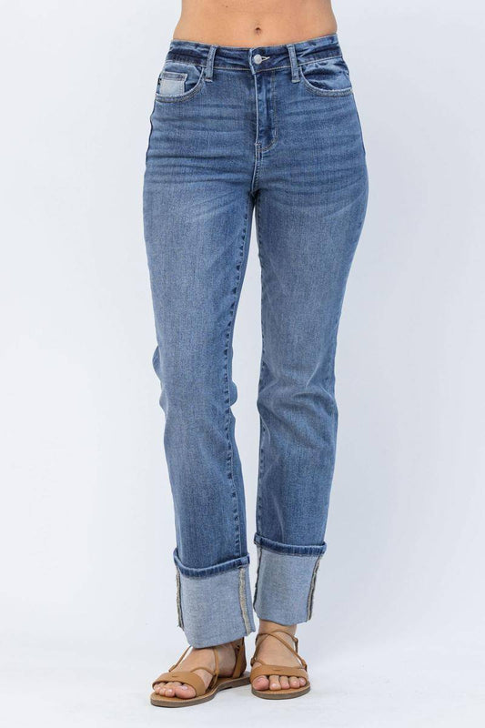 Nyla High Waist Straight Leg Jeans with Wide Cuff