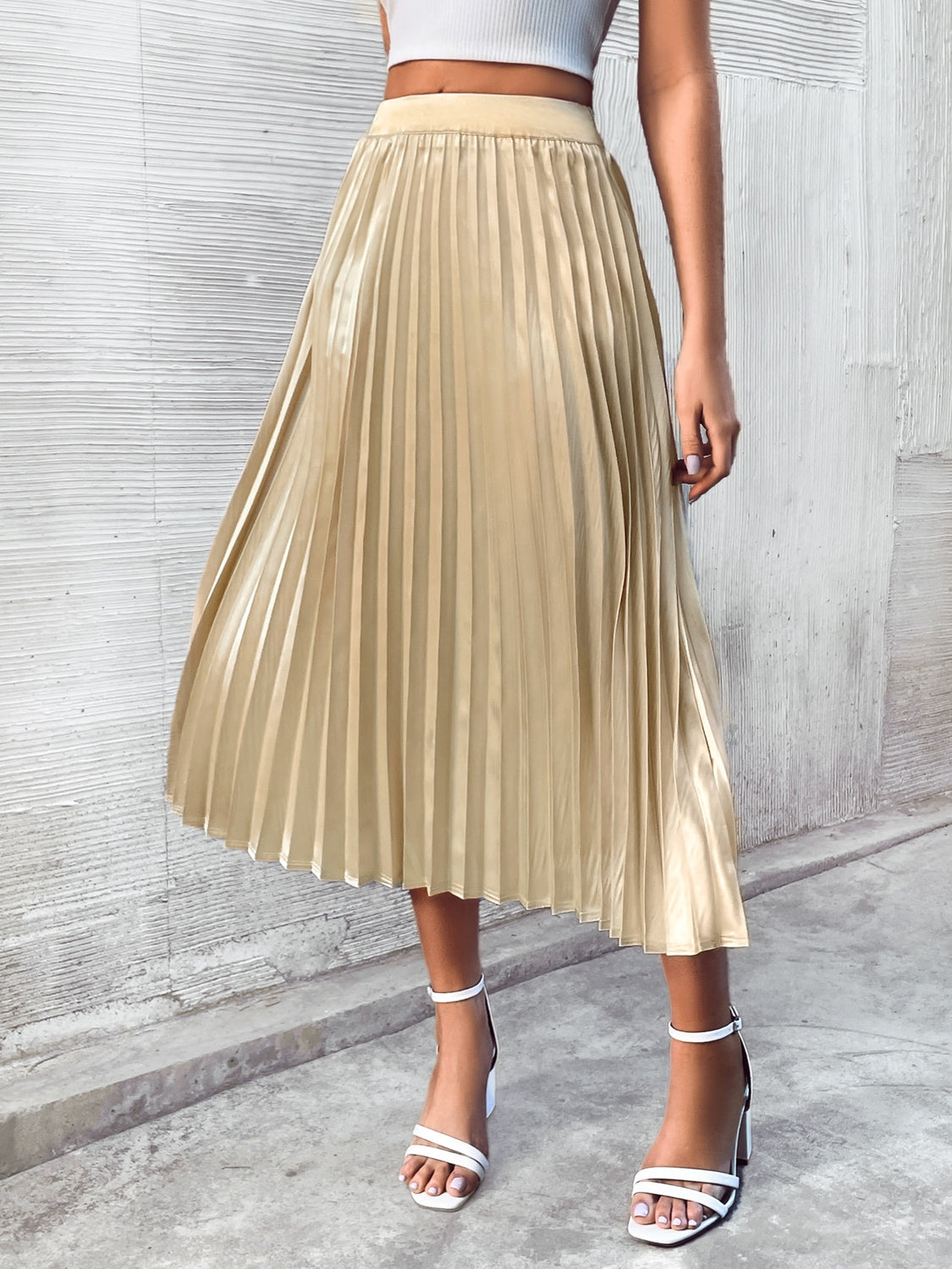 Pleated Midi Skirt - Cream