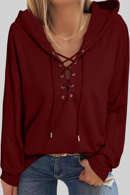 Cotton Lace-Up Dropped Shoulder Hoodie