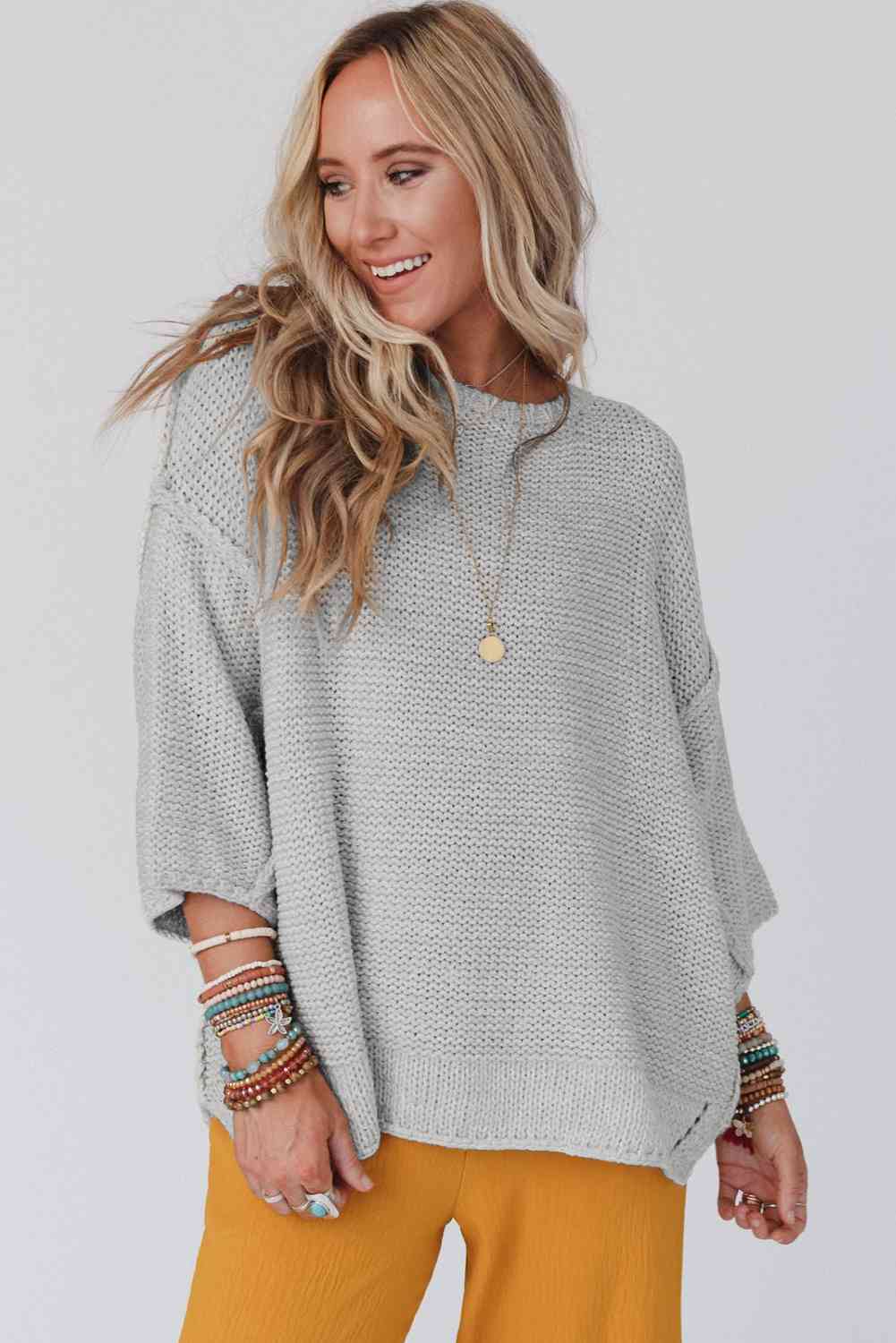 Round Neck Dropped Shoulder Sweater