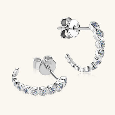 Inlaid Moissanite Sterling Silver C-Hoop Earrings