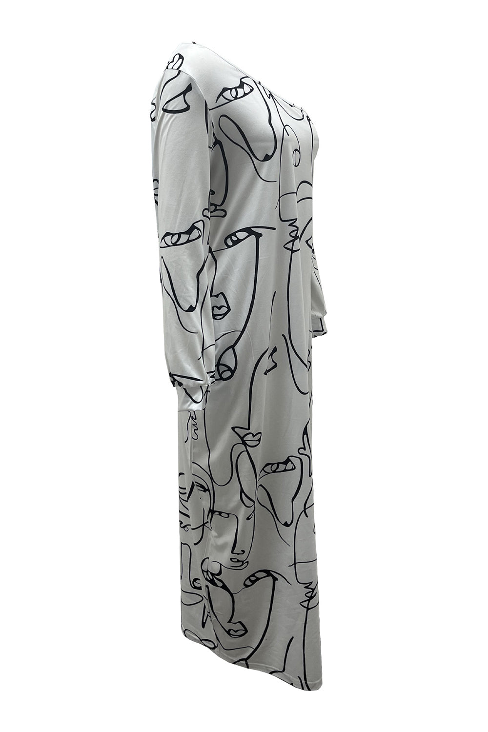 Cara Deco Printed Single Shoulder Lantern Sleeve Maxi Dress