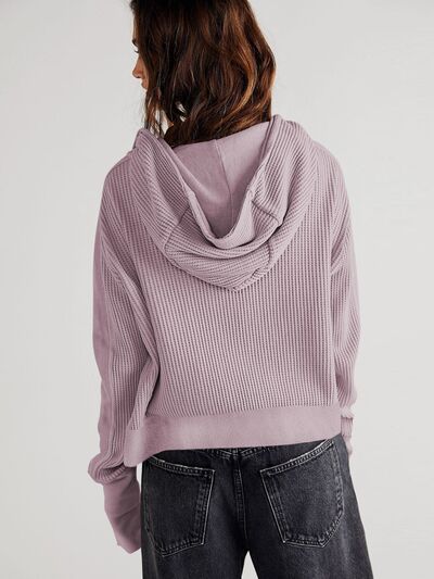 Waffle-Knit Dropped Shoulder Hooded Jacket