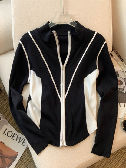 Contrast Zip Up Long Sleeve Active Top