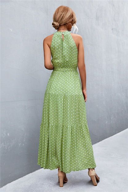 Monet Printed Sleeveless Tie Waist Maxi Dress