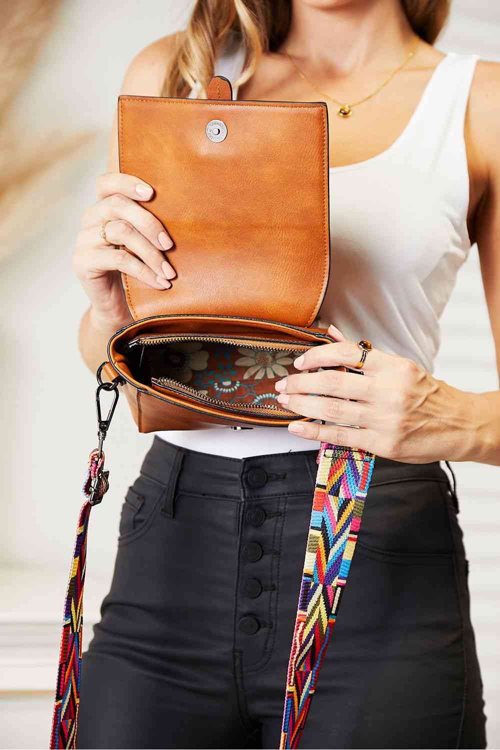 Anah PU Leather Wide Strap Crossbody Bag