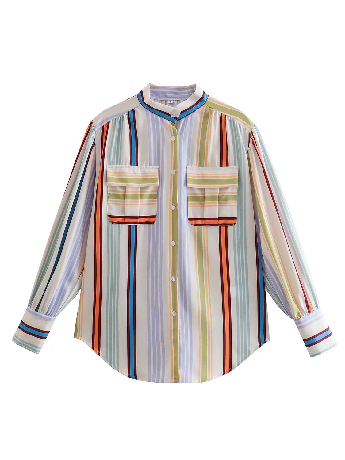 Striped Button Down Lantern Sleeve Shirt