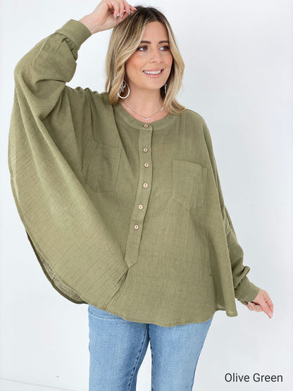 Easel Textured Cotton Linen Oversized Top