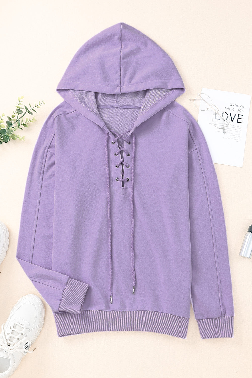 Cotton Lace-Up Dropped Shoulder Hoodie