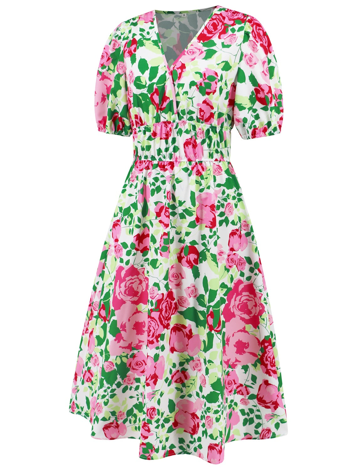 Ruched Floral Printed Short Sleeve Dress