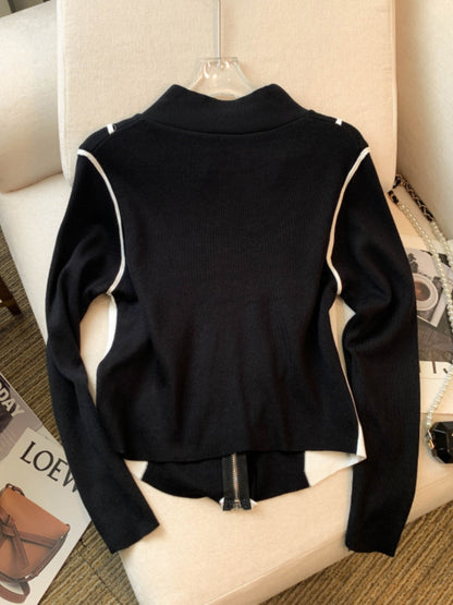 Contrast Zip Up Long Sleeve Active Top