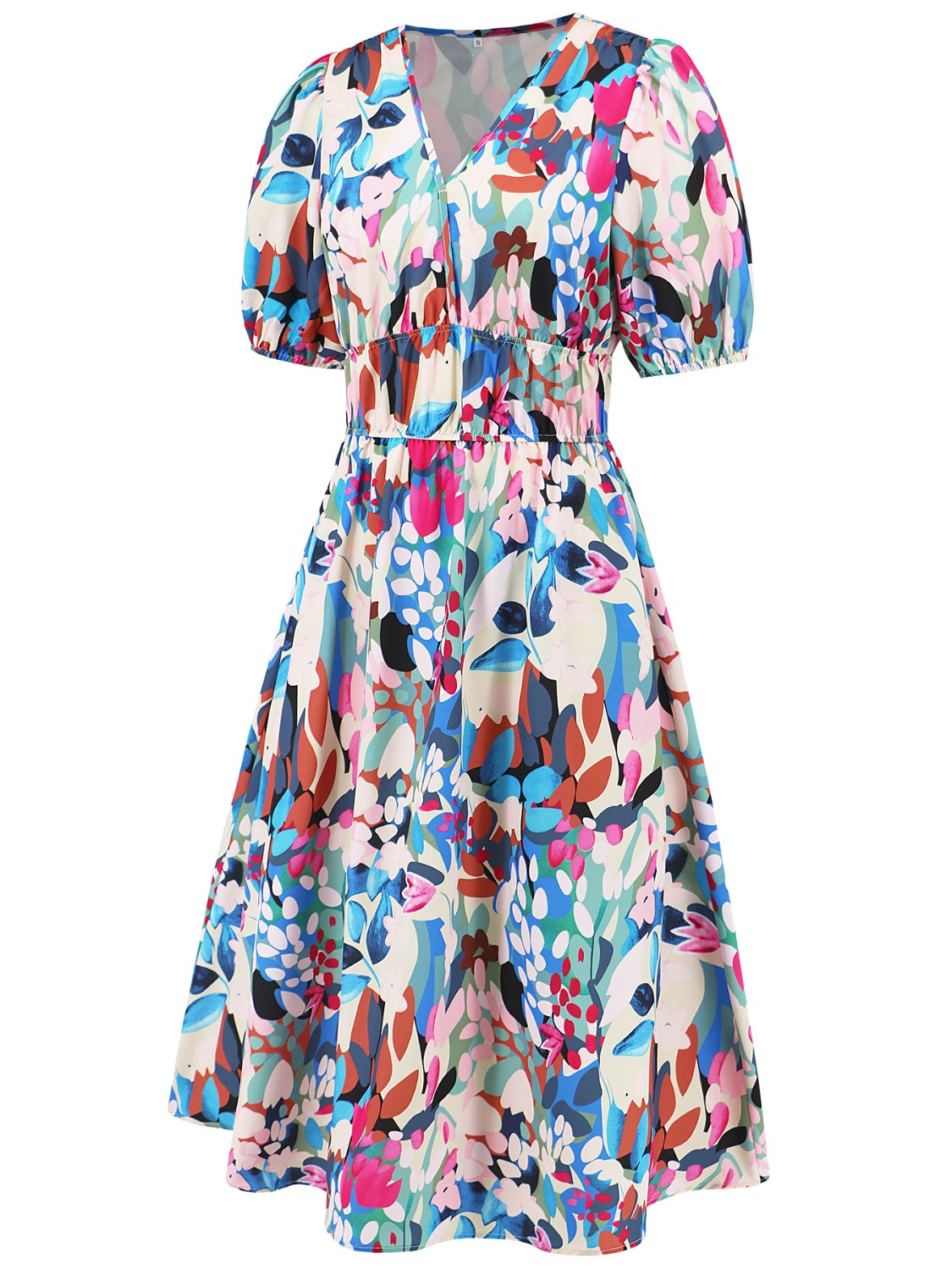 Ruched Floral Printed Short Sleeve Dress