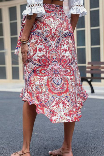 Paisley Printed Asymmetrical Wrap Skirt