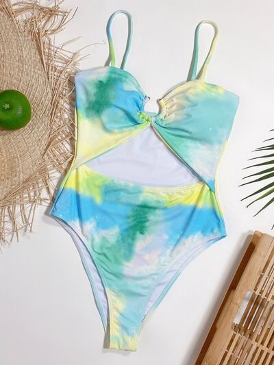 Masterpiece Cutout Tie-Dye Spaghetti Strap One-Piece Swimwear