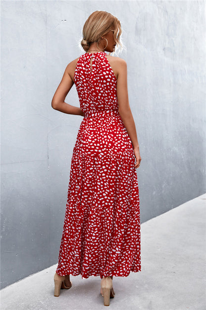 Monet Printed Sleeveless Tie Waist Maxi Dress