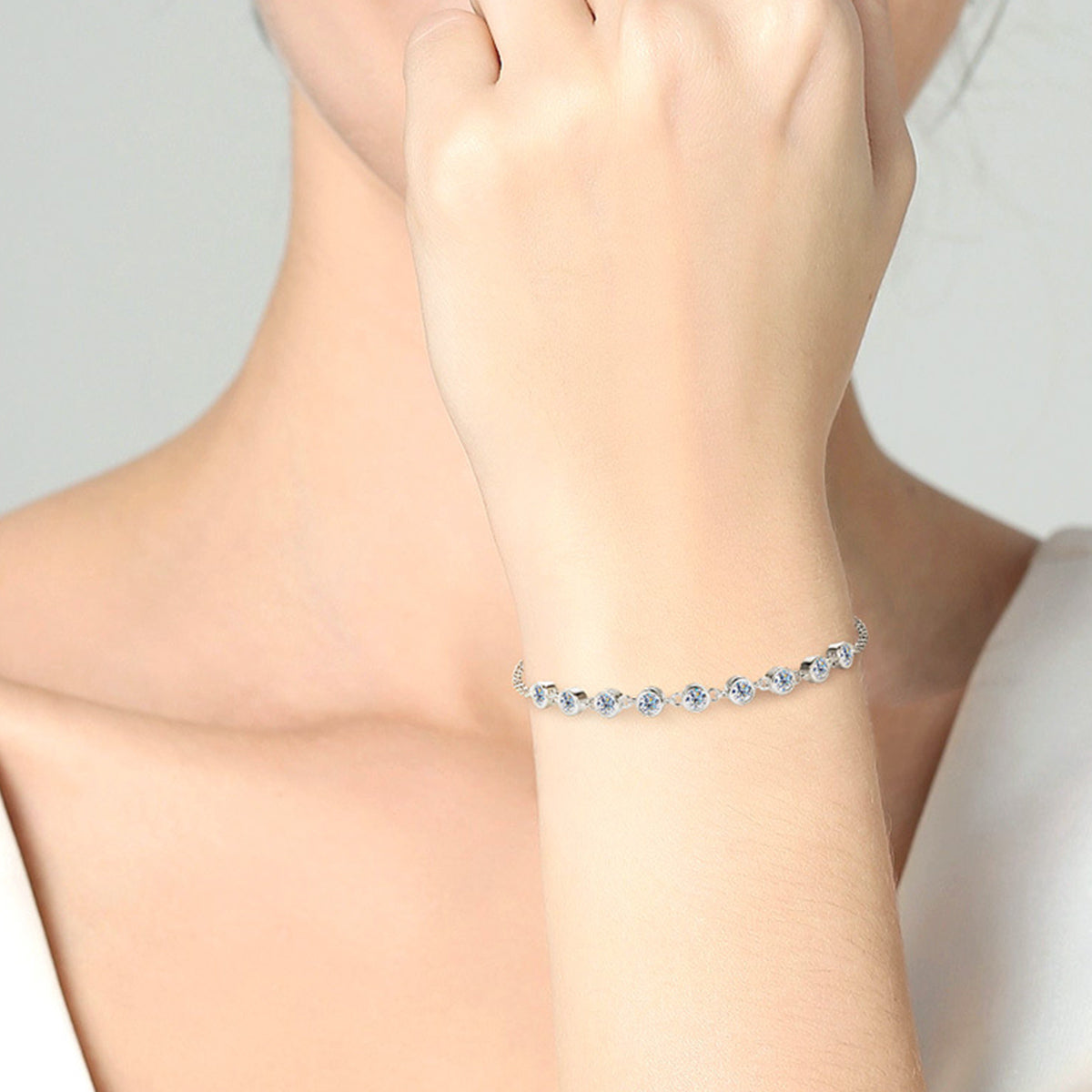 Inlaid Moissanite Sterling Silver Bracelet