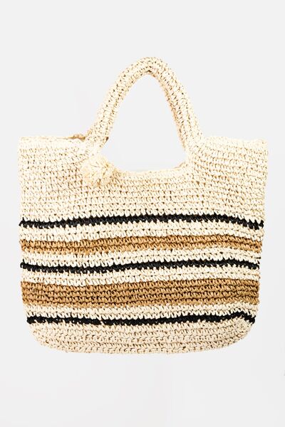 OC Striped Straw Braided Tote Bag