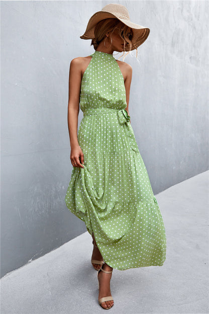 Monet Printed Sleeveless Tie Waist Maxi Dress