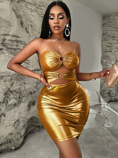 Cutout Sweetheart Neck Cami Dress - Gold