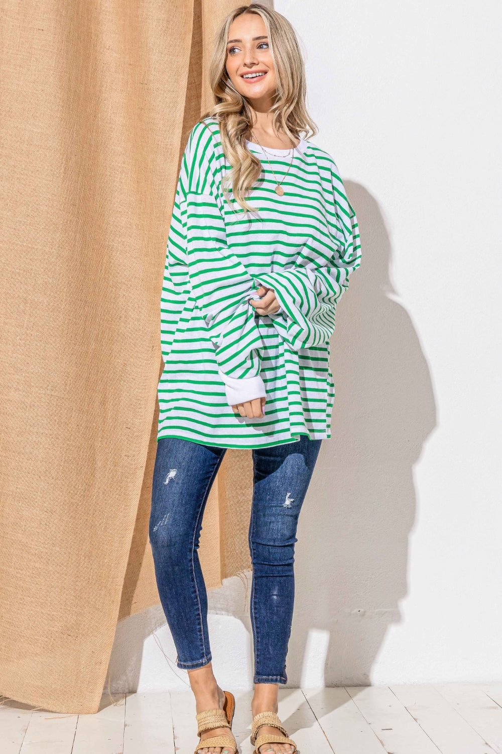 Women's Bobbi Oversized Striped Balloon Sleeve Top