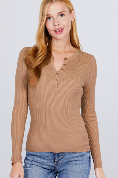 Lynn Basic Henley Sweater - Tan