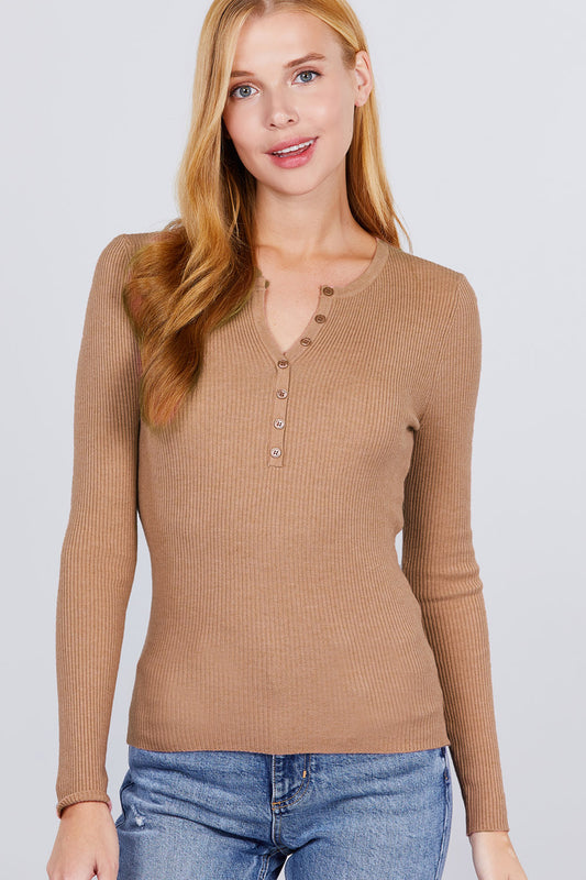 Lynn Basic Henley Sweater - Tan