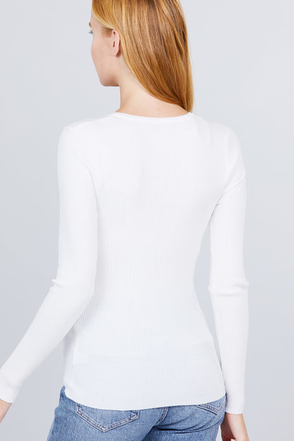 Lynn Basic Henley Sweater - White