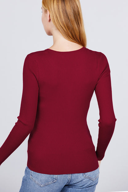 Lynn Basic Henley Sweater - Burgundy