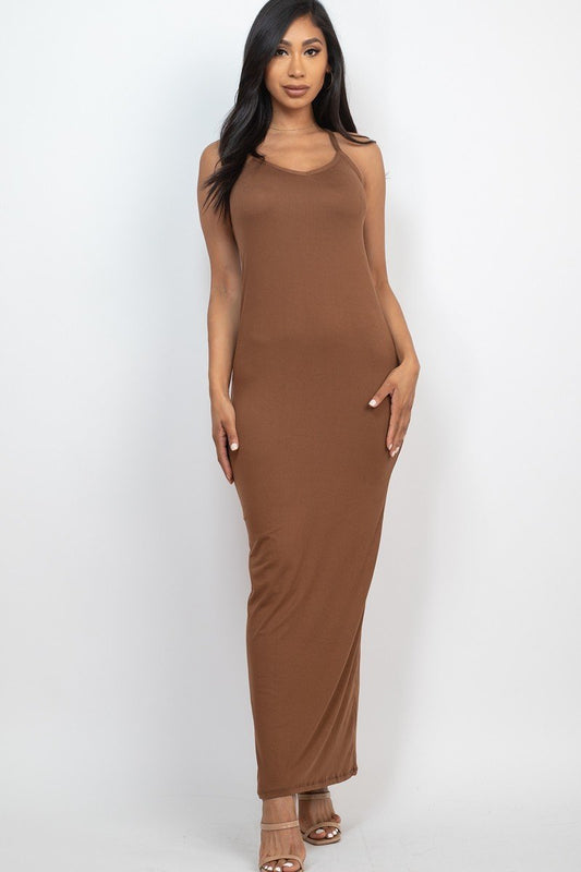 Racer Back Maxi Dress -  Brown