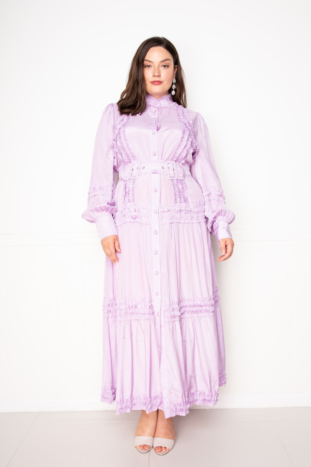 Belted Full Size Dress With Ruffle Detail - Violet