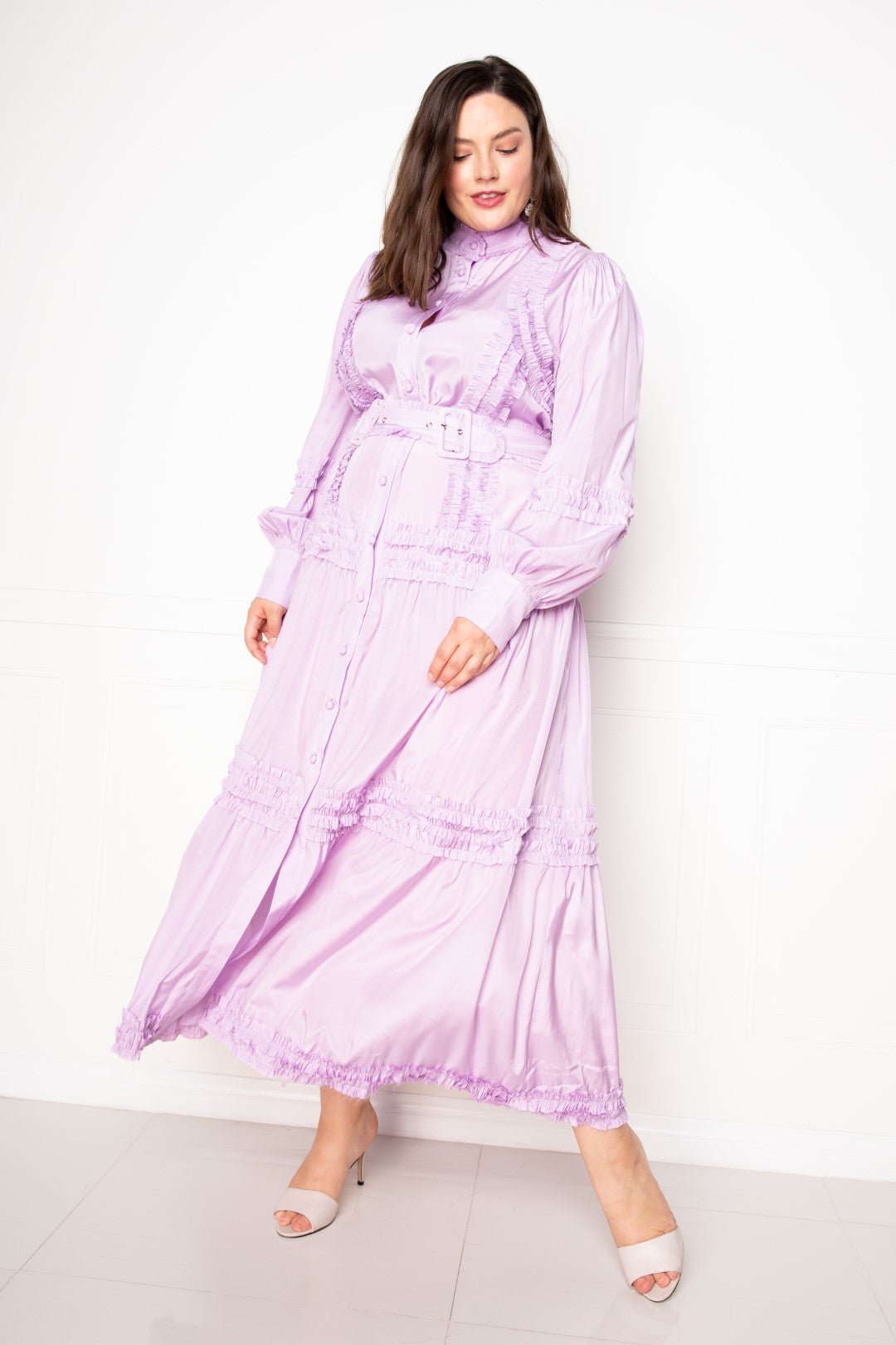 Belted Full Size Dress With Ruffle Detail - Violet