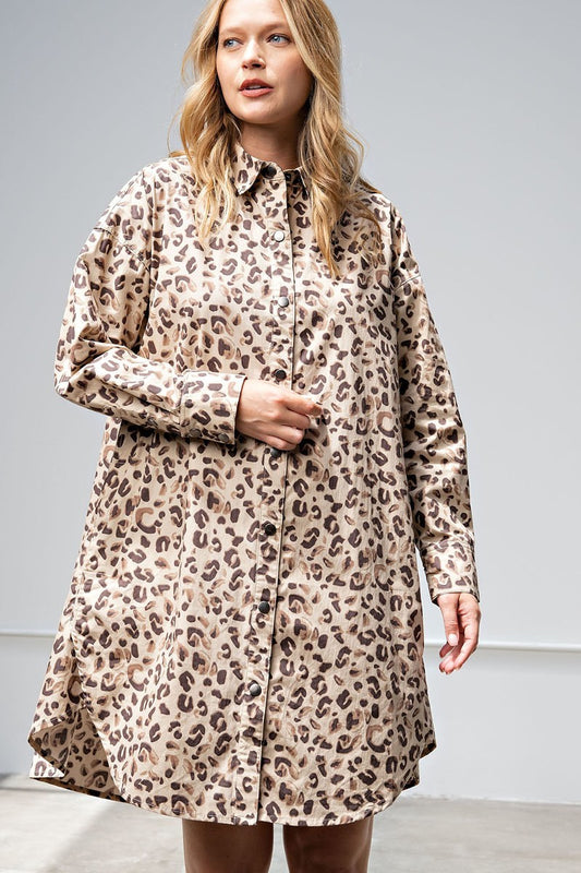 Cotton Leopard Printed Shirt Dress