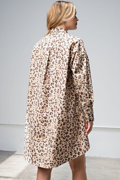 Cotton Leopard Printed Shirt Dress