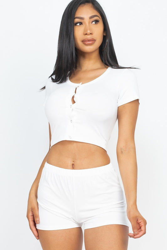 Cropped Tank Top And Shorts Set -  White
