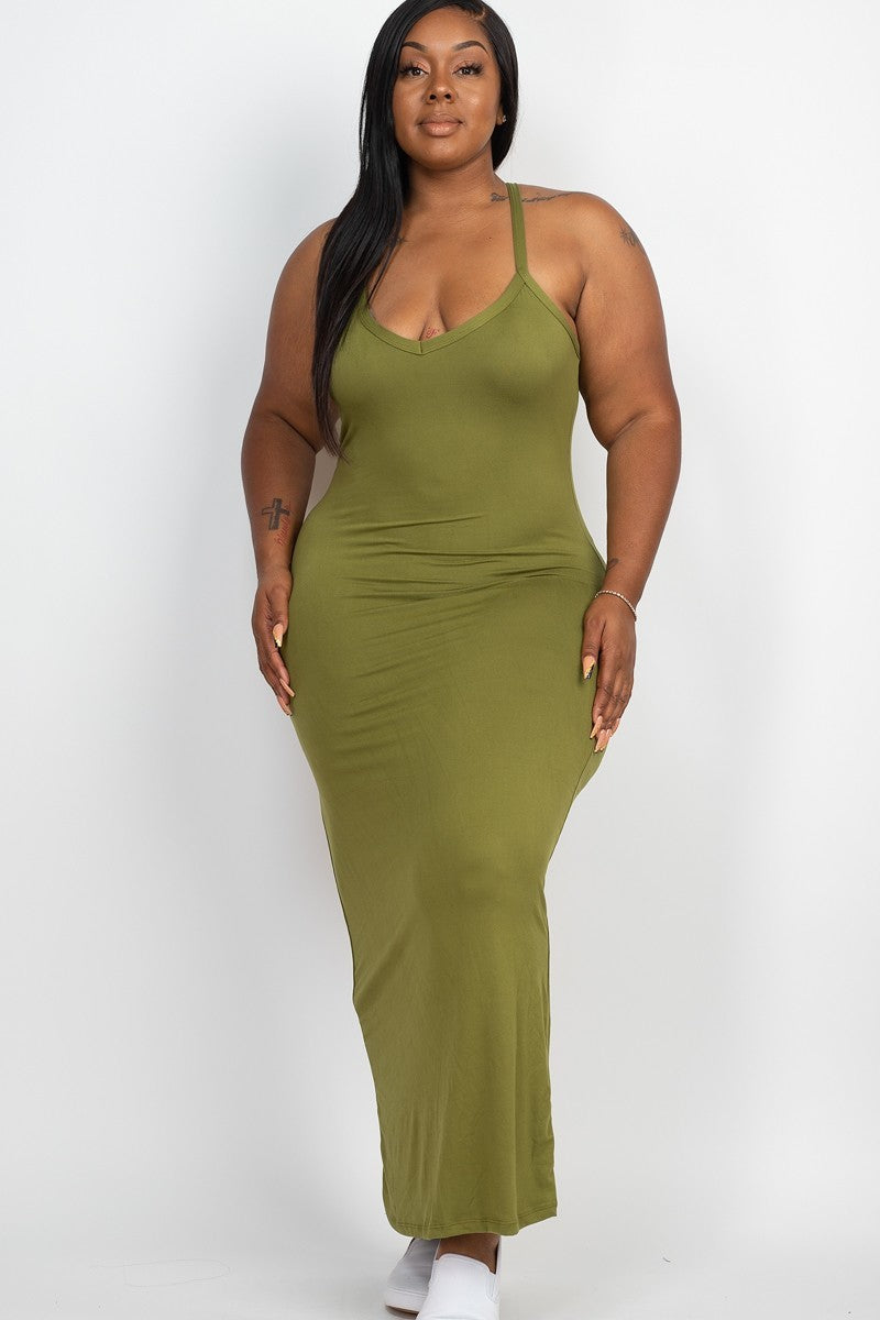 Plus Racer Back Maxi Dress - Olive Branch