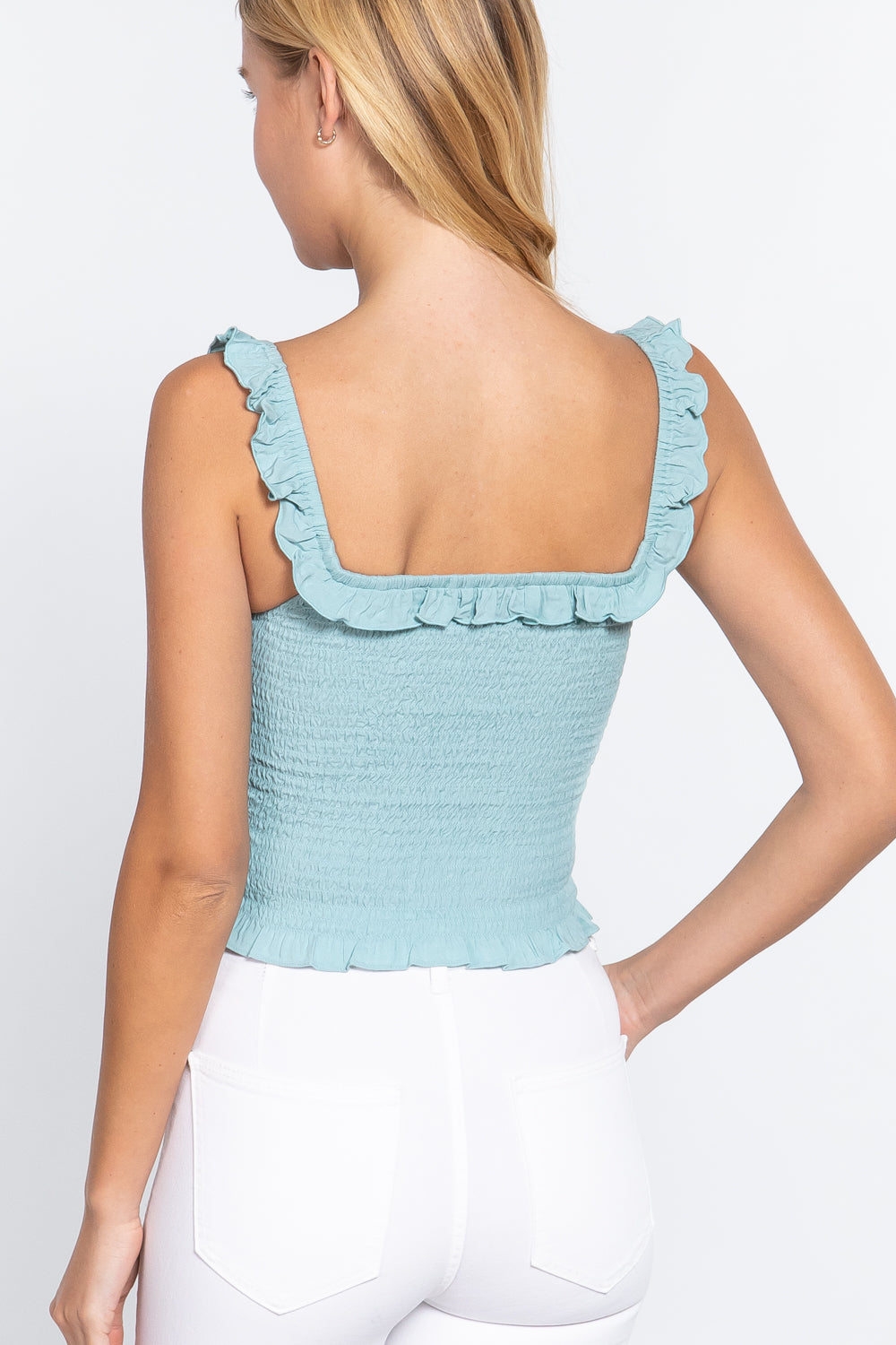 Smocking Ruffle Cami Woven Top - Mint