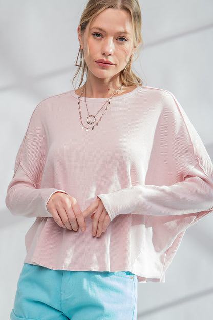 Cotton Washed Thermal Top - Pale Pink