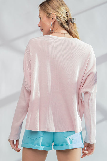 Cotton Washed Thermal Top - Pale Pink