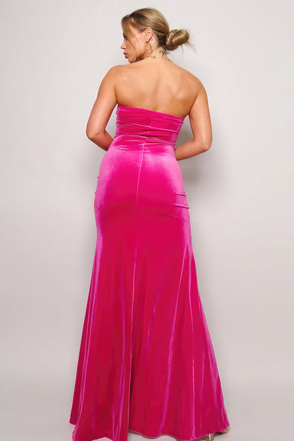 Strapless Sweetheart Maxi Velvet Dress - Pink