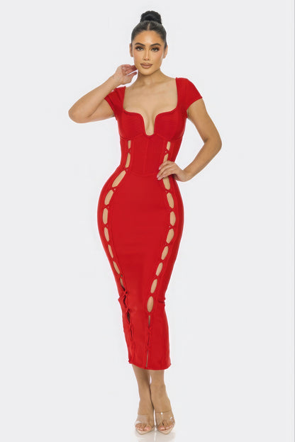 Bandage Midi Dress - Red